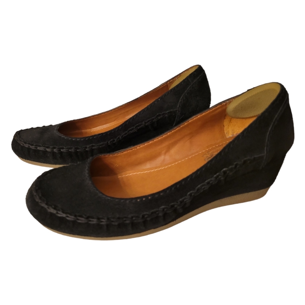 Nine West Leontes Black Suede Leather Wedge, Vintage America Collection Size 8.5